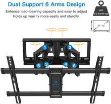 Load image into Gallery viewer, PERLESMITH Full Motion TV Wall Mount Bracket Dual Articulating Arms Bear up to 132lbs for Most 37-70 inch TV with Tilt, Swivel, Rotation fit LED, LCD, OLED, Plasma Flat Screen TV, Max VESA 600x400mm
