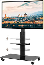 Load image into Gallery viewer, TAVR Universal Floor TV Stand Base with Swivel Height Adjustable Mount for 32 37 42 47 50 55 60 65 inch Plasma LCD LED Flat or Curved Screen TVs,Tempered Glass Base for Media Storage
