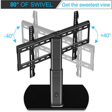 Load image into Gallery viewer, FITUEYES Universal TV Stand Base Swivel Tabletop TV Stand with Mount for 32 to 65 inch Flat Screen TV 80 Degree Swivel, 3 Level Height Adjustable,Tempered Glass Base,Holds up to110 lbs Screens
