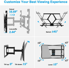 Load image into Gallery viewer, JUSTSTONE TV Wall Mount Bracket Full Motion for Most 32-80 Inch LED/LCD/OLED Flat Screen Curved TVs with Articulating Dual Arm Swivel Tilt Up to 110 lbs, Max VESA 600X400mm

