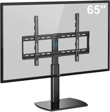 Load image into Gallery viewer, FITUEYES Universal TV Stand/Base Tabletop TV Stand with Wall Mount for 32 to 65 inch Flat Screen 3 Level Height Adjustable, Heavy Duty Tempered Glass Base, Holds up to 110lbs Screens TT107001GB
