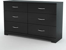 Load image into Gallery viewer, South Shore Step One 6-Drawer Double Dresser,Pure Black with Matte Nickel Handles
