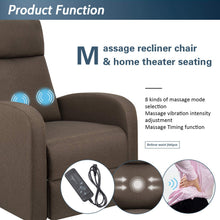 Load image into Gallery viewer, JUMMICO Fabric Recliner Chair Adjustable Home Theater Single Massage Recliner Sofa Furniture with Thick Seat Cushion and Backrest Modern Living Room Recliners (Brown)
