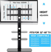 Load image into Gallery viewer, FITUEYES Universal Floor TV Stand with Swivel Mount Tempered Glass Base &amp; Shelves for 32 to 65 inch LCD, LED OLED TVs TT306501GB, Black

