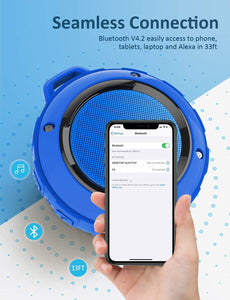 Outdoor Waterproof Bluetooth Speaker,Kunodi Wireless Portable Mini Shower Travel Speaker with Subwoofer, Enhanced Bass, Built in Mic for Sports, Pool, Beach, Hiking, Camping (Blue)