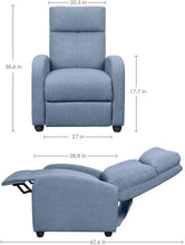 Load image into Gallery viewer, JUMMICO Fabric Recliner Chair Adjustable Home Theater Single Massage Recliner Sofa Furniture with Thick Seat Cushion and Backrest Modern Living Room Recliners (Light-Blue)
