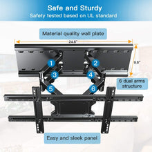 Load image into Gallery viewer, TV Wall Mount Bracket Full Motion- Fits 16”, 24” Wood Studs Articulating Swivel TV Mount for 37-75 Inch LED, LCD, OLED, Flat Screen TVs - Weight up to 132lbs - VESA 600x400mm PERLESMITH
