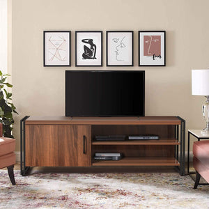 Amzdeal TV Stand Entertainment Center for Television up to 43", TV Cabinet Media Console with Cabinet Door, Storage Shelves and Metal Frame for Living Room, Rustic Brown