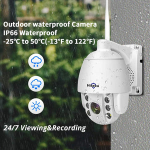 1080P HD Outdoor Wireless Security Camera Pan Tilt Zoom (5X Digital) Compatible Hiseeu Wireless Security Camera System PTZ Camera Two-Way Audio Waterproof Dome Motion Detection Night Vision