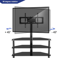 Load image into Gallery viewer, IANIYA Swivel Floor TV Stand Height Adjustable Bracket Entertainment Stand for 32 to 65 inch TV | 3-Tier BlackTempered Glass Multi-Function TV Stand
