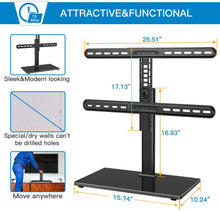 Load image into Gallery viewer, PERLESMITH Universal Swivel Table Top 37-65 inch LCD/OLED/Flat Screen/4K Height Adjustable TV Stand Mount with Heavy-Duty Tempered Glass Base, VESA 600x400mm, Black
