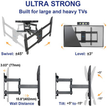 Load image into Gallery viewer, RENTLIV TV Mount Full Motion with Articulating Arms for 37-70 inch Flat Curved Screen LED 4K TVs, Tilt Swivel Rotation TV Wall Mounts TV Bracket with Max VESA 600x400mm,Fits 8" 16" Wood Studs
