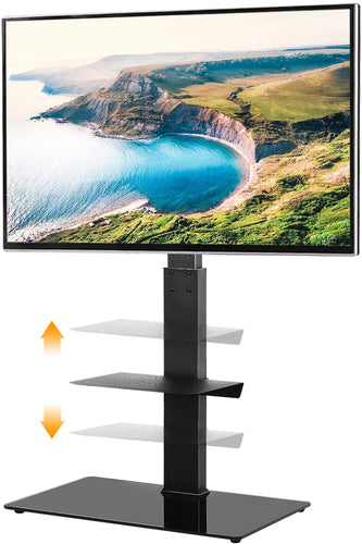 5Rcom Black TV Floor Stand with 2 Shelves for Most 32 37 42 47 50 55 60 65 inch Plasma LCD LED Flat or Curved Screen TVs with Swivel Mount and Height Adjustable