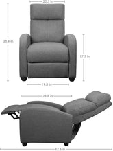 Load image into Gallery viewer, JUMMICO Fabric Recliner Chair Adjustable Home Theater Single Massage Recliner Sofa Furniture with Thick Seat Cushion and Backrest Modern Living Room Recliners (Grey)
