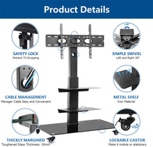 Load image into Gallery viewer, Rfiver Universal Mobile TV Stand Trolley Cart with Swivel Mount for Most 32"-65" LCD LED Plasma Flat\/Curved Screen TVs, Height Adjustable and Locking Wheels, Black Heavy Duty TV Mount Stand
