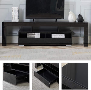 Bonzy Home Glossy TV Stand, TV Console with LED Light Wood Media Storage Console Cabinet for 65" TV - Flat Screen TV Stand, Gaming Consoles - in Lounge Room, Living Room and Bedroom(Black)