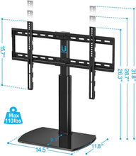 Load image into Gallery viewer, FITUEYES Universal TV Stand/Base Tabletop TV Stand with Wall Mount for 32 to 65 inch Flat Screen 3 Level Height Adjustable, Heavy Duty Tempered Glass Base, Holds up to 110lbs Screens TT107001GB

