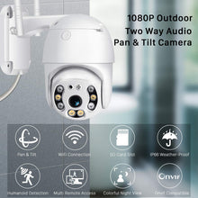 Load image into Gallery viewer, Pan Tilt Outdoor Security Camera, 1080P Home WiFi IP Camera, Pan Tilt Dome Surveillance Cam, Two Way Audio Motion Detection Clear Night Vision Onvif Waterproof CCTV Camera Support Max 128G SD
