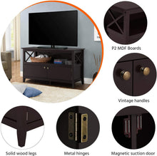 Load image into Gallery viewer, YAHEETECH X Shape Wooden TV Stand Base Console Storage Cabinet Home Media Entertainment Center with 2 Doors Living Room Furniture

