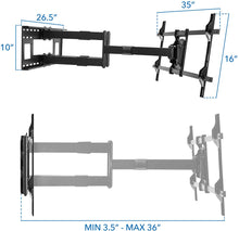 Load image into Gallery viewer, Mount-It! Long Extension TV Mount, Dual Arm Full Motion Wall Bracket with 36 inch Extended Articulating Arm, Fits Screen Sizes 50 55 60 65 70 75 80 85 90 Inch, VESA 800x400mm Compatible, 176 lb
