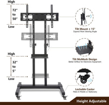Load image into Gallery viewer, TAVR Mobile TV Stand Rolling TV Cart Floor Stand with Mount on Lockable Wheels Height Adjustable Shelf for 32-70 inch Flat Screen or Curved TVs Monitors Display Trolley Stand Loading 110lbs

