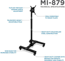 Load image into Gallery viewer, Mount-It! Mobile TV Stand with Wheels, Adjustable Height Rolling Cart for 13" - 42" Flat Panel LCD LED Screens (MI-879)
