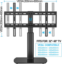 Load image into Gallery viewer, FITUEYES Universal TV Stand/Base Tabletop TV Stand with Wall Mount for 32 to 65 inch Flat Screen 3 Level Height Adjustable, Heavy Duty Tempered Glass Base, Holds up to 110lbs Screens TT107001GB
