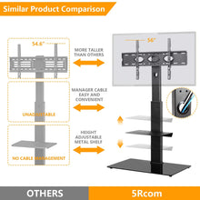 Load image into Gallery viewer, 5Rcom Black TV Floor Stand with 2 Shelves for Most 32 37 42 47 50 55 60 65 inch Plasma LCD LED Flat or Curved Screen TVs with Swivel Mount and Height Adjustable
