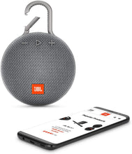 Load image into Gallery viewer, JBL Clip 3 Portable IPX7 Waterproof Wireless Bluetooth Speaker Built-in Carabiner, Noise-Canceling Speakerphone Microphone, Gray (Renewed)
