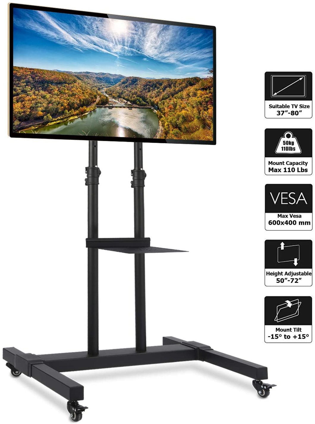 Rfiver Mobile TV Stand Rolling TV Cart with Tilt Mount and Locking Wheels for Most 37