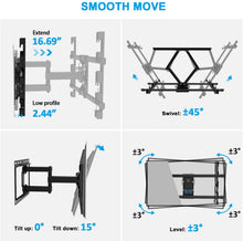 Load image into Gallery viewer, Full Motion TV Wall Mount Bracket for Most 32-80 Inch LED\/LCD\/OLED Flat Curved TVs with Dual Articulating Arms Swivel Tilts Rotation fits 16”Stud. MAX VESA 600X400mm and Loading Capacity 110 lbs.

