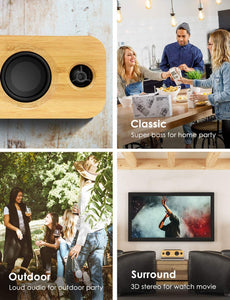 AOMAIS Life Bluetooth Speakers, 30W Loud Home Party Wireless Speaker, 2 Woofer & 2 Tweeters for Super Bass Stereo Sound, 100 Ft Bluetooth V5.0 and 12-Hour Playtime Subwoofer - Imitation Bamboo Panel