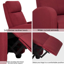 Load image into Gallery viewer, JUMMICO Fabric Recliner Chair Adjustable Home Theater Single Recliner Sofa Furniture with Thick Seat Cushion and Backrest Modern Living Room Recliners (Red)

