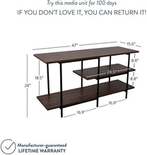 Load image into Gallery viewer, Nathan James Adler 3-Tier Modern TV Stand or Media Console Entertainment Center with Storage Shelves, Warm Walnut
