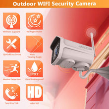 Load image into Gallery viewer, Outdoor Security Camera, 1080P WiFi Camera Surveillance Cameras, IP Camera with Two-Way Audio, IP66 Waterproof, Night Vision, Motion Detection, Activity Alert, Deterrent Alarm - iOS, Android
