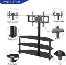 Load image into Gallery viewer, IANIYA Swivel Floor TV Stand Height Adjustable Bracket Entertainment Stand for 32 to 65 inch TV | 3-Tier BlackTempered Glass Multi-Function TV Stand
