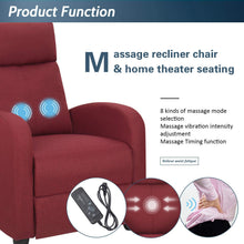Load image into Gallery viewer, JUMMICO Fabric Recliner Chair Adjustable Home Theater Single Recliner Sofa Furniture with Thick Seat Cushion and Backrest Modern Living Room Recliners (Red)
