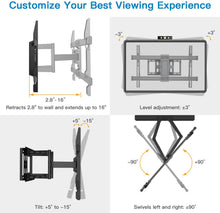Load image into Gallery viewer, PERLESMITH Full Motion TV Wall Mount Bracket Dual Articulating Arms Bear up to 132lbs for Most 37-70 inch TV with Tilt, Swivel, Rotation fit LED, LCD, OLED, Plasma Flat Screen TV, Max VESA 600x400mm

