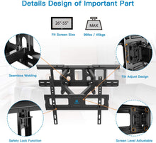 Load image into Gallery viewer, TV Wall Mount Bracket Full Motion Swivel Articulating Arms Tilt Rotation, Fit Most 26-55 Inch LED, LCD, OLED Flat Curved TVs, Extension to 24 inch Wood Stud Max VESA 400x400mm up to 99lbs by Pipishell
