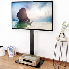 Load image into Gallery viewer, TAVR Universal Floor TV Stand Base with Swivel Height Adjustable Mount for 32 37 42 47 50 55 60 65 inch Plasma LCD LED Flat or Curved Screen TVs,Tempered Glass Base for Media Storage
