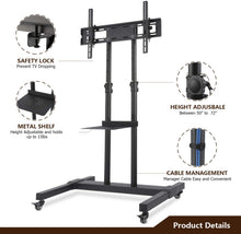 Load image into Gallery viewer, TAVR Mobile TV Stand Rolling TV Cart Floor Stand with Mount on Lockable Wheels Height Adjustable Shelf for 32-70 inch Flat Screen or Curved TVs Monitors Display Trolley Stand Loading 110lbs
