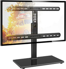 Load image into Gallery viewer, PERLESMITH Universal Swivel Table Top 37-65 inch LCD/OLED/Flat Screen/4K Height Adjustable TV Stand Mount with Heavy-Duty Tempered Glass Base, VESA 600x400mm, Black
