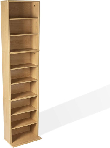 Atlantic Summit Adjustable Media Cabinet - Holds 261 CDs, 114 DVDs or 132 Blu-Rays, 6 Adjustable and 3 Fixed Shelves PN74735728 in Maple