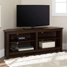 Load image into Gallery viewer, Walker Edison Furniture Company Simple Farmhouse Wood Corner Stand for TV's up to 65" Living Room Storage Shelves Entertainment Center, 58", Driftwood
