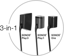 Load image into Gallery viewer, GT STUDIO SONOS Speaker Stands for SONOS One, One SL, Play:1, Play:3, Premium Design Improves Surround Sound, Heavy Base, Complete Cord Concealment - (Pair, Black)
