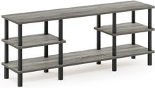 Load image into Gallery viewer, Furinno Turn-N-Tube 3-Tier Multipurpose Wide Shelf TV Stand, French Oak Grey\/Black
