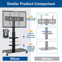 Load image into Gallery viewer, Rfiver Universal Mobile TV Stand Trolley Cart with Swivel Mount for Most 32"-65" LCD LED Plasma Flat\/Curved Screen TVs, Height Adjustable and Locking Wheels, Black Heavy Duty TV Mount Stand
