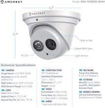 Load image into Gallery viewer, Amcrest UltraHD 4K (8MP) Outdoor Security IP Turret PoE Camera, 3840x2160, 164ft NightVision, 2.8mm Lens, IP67 Weatherproof, MicroSD Recording (128GB), White (IP8M-T2499EW)
