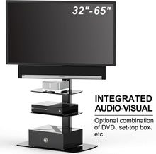 Load image into Gallery viewer, FITUEYES Universal Floor TV Stand with Swivel Mount Tempered Glass Base &amp; Shelves for 32 to 65 inch LCD, LED OLED TVs TT306501GB, Black
