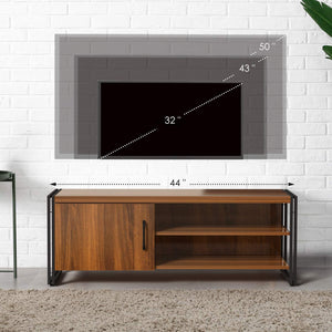 Amzdeal TV Stand Entertainment Center for Television up to 43", TV Cabinet Media Console with Cabinet Door, Storage Shelves and Metal Frame for Living Room, Rustic Brown